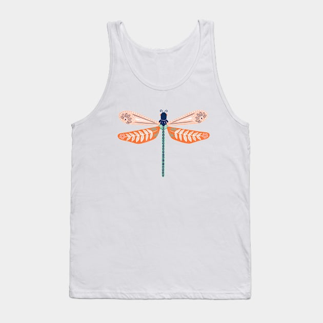 Folk Art Dragonfly - Blush & Mint Tank Top by tangerinetane